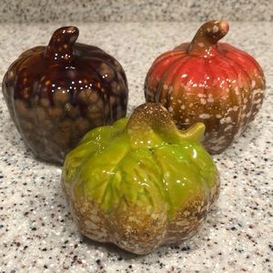 🆕🍁 Set of 3 Glazed Porcelain Pumpkins